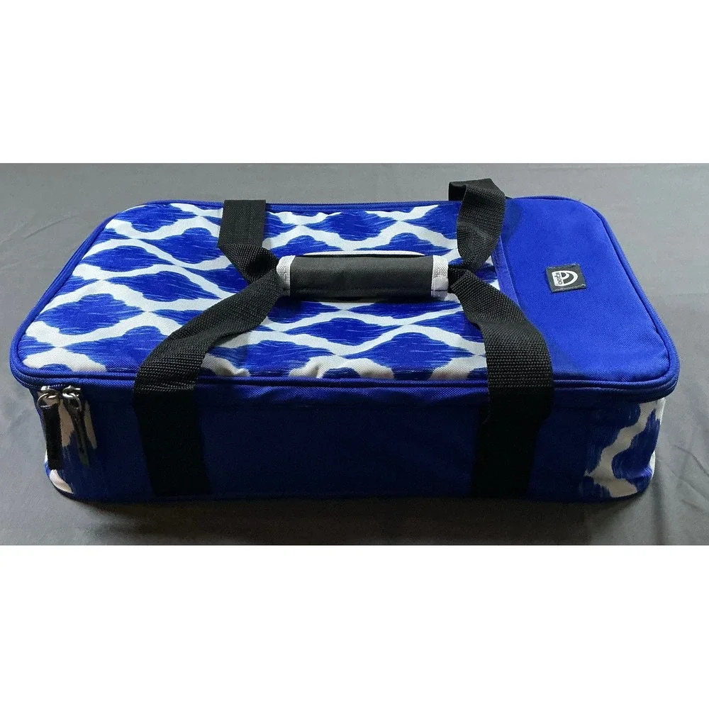 Igloo 9x13‎ Large Meal Carrier Insulated Cooler Bag Blue White Ikat Quatrefoil